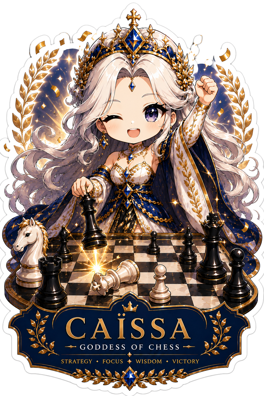 Caissa celebrating a chess win